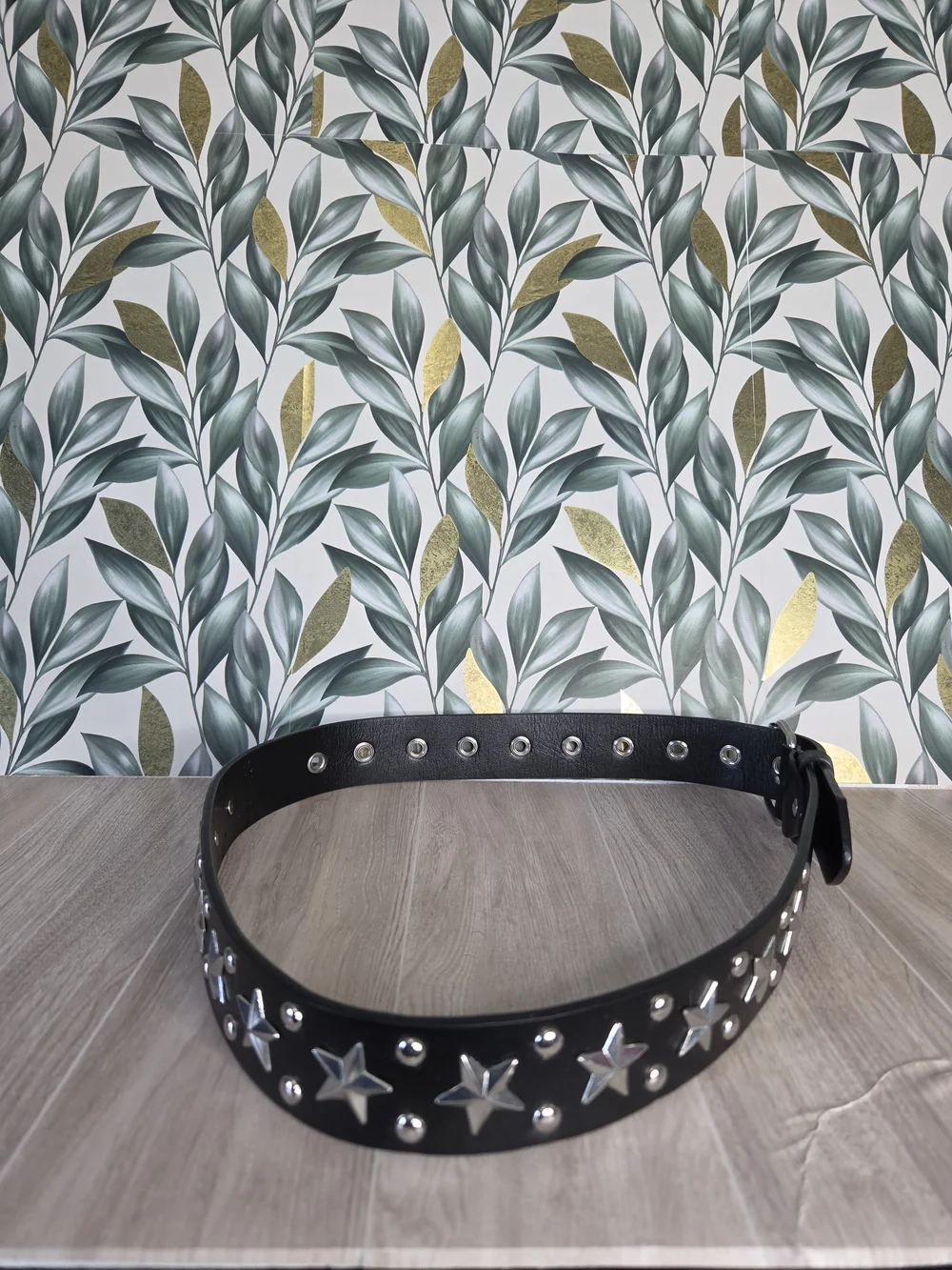 Y2K Black Faux Leather Star Studded Belt Silver Grommet Roller Buckle Punk